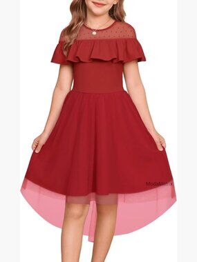 Girls Tulle High Low Dress for Wedding Party Formal
